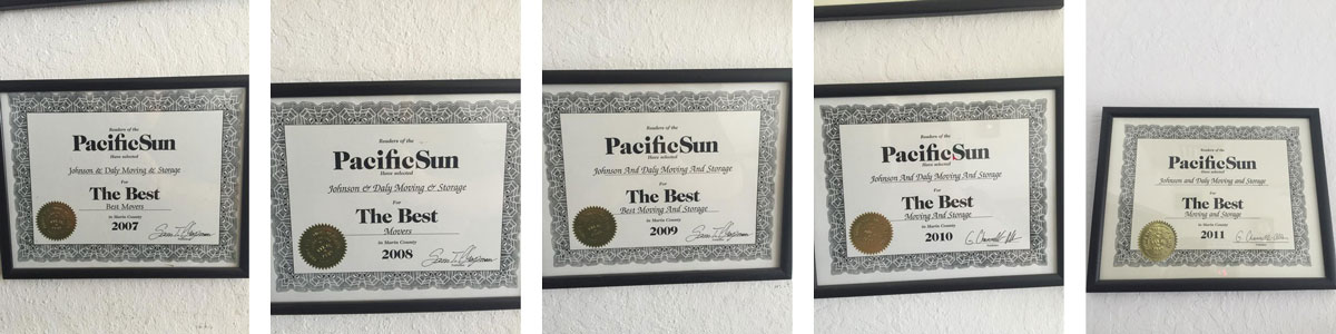 Johnson & Daly Moving and Storage Pacific Sun awards